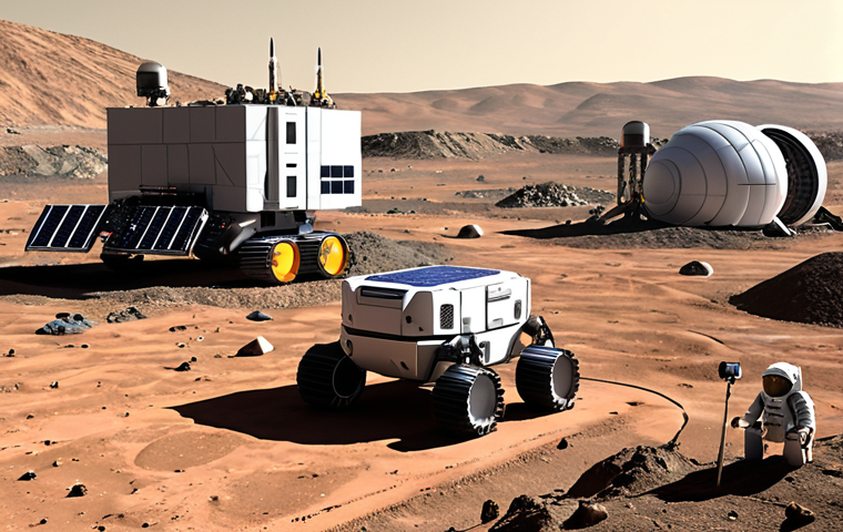 **
A bustling lunar construction site. Robotic arms assemble habitats from bricks made of lunar regolith. In the background, large solar arrays provide power, and a small nuclear reactor is visible behind a protective barrier. A rover equipped with a microwave sintering device melts lunar dust. The scene is dusty but filled with a sense of progress and futuristic innovation. Focus on the automated mining and processing systems, showcasing the use of ISRU for building a lunar settlement.
**