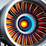 **

A detailed, cross-sectional view of a modern aircraft engine's combustion chamber. Focus on the swirling fuel-air mixture being ignited, with vibrant colors representing different temperatures. Highlight advanced cooling techniques and internal structures. Emphasize the complexity and precision of the design. Style: Photorealistic, technical illustration.

**