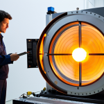 Ablative Heat Shield Test**

"A high-speed wind tunnel test of an ablative heat shield material glowing intensely orange under extreme heat. The shield is mounted on a test apparatus, with sensors and monitoring equipment visible in the background. Focus on the heat distortion and the sacrificial burning of the material. Safe for work, appropriate content, fully clothed engineers observing, professional scientific visualization, perfect anatomy, correct proportions, natural pose, high quality."

**