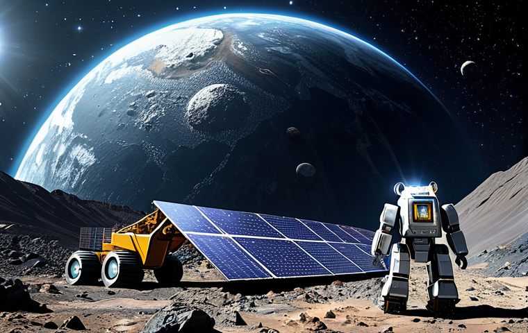 Robotic Asteroid Mining Operation**
"A futuristic robotic mining operation on a large asteroid, fully clothed robotic miners extracting resources, solar panels providing power, Earth visible in the background, appropriate content, safe for work, perfect anatomy for robots, professional concept art, high resolution, fully clothed robots, modest design, family-friendly."
**