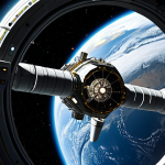 우주 물류 및 보급 시스템 - **Prompt:** A futuristic orbital refueling station in Earth orbit, a spacecraft docked for refueling...