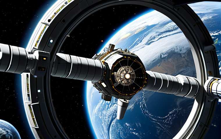 우주 물류 및 보급 시스템 - **Prompt:** A futuristic orbital refueling station in Earth orbit, a spacecraft docked for refueling...