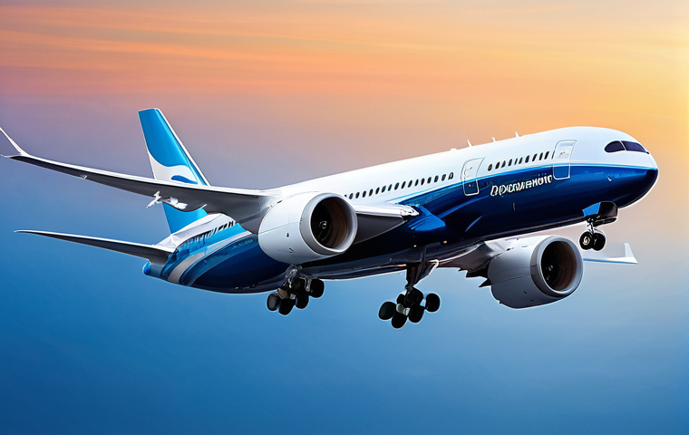 보잉 vs 에어버스 기술 비교 - **Prompt:** A sleek, ultra-modern commercial airliner, either a Boeing 787 Dreamliner or an Airbus A...