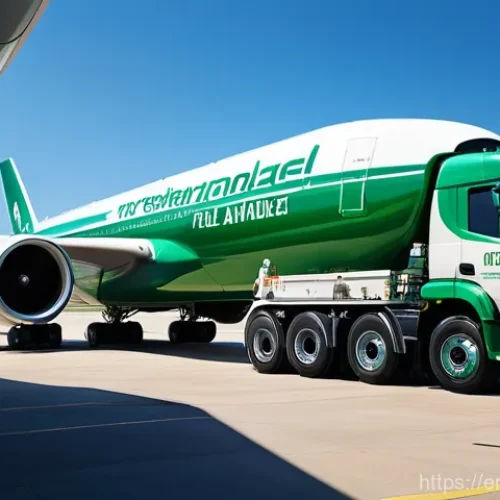 항공기 엔진 설계 - **Image Prompt: Sustainable Aviation Fuels (SAFs) Refueling**
    "A vibrant, high-resolution image ...