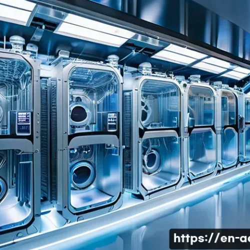 Home 31 우주정거장 자급자족 시스템 - A high-tech space habitat interior showcasing advanced water recycling systems: multi-stage filtrati...