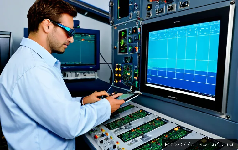 항공기 전자기 간섭 EMI  분석 - Photorealistic aircraft electromagnetic interference analysis scene inside a modern avionics laborat...